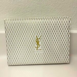 Yves Saint Laurent Beaute Pouch white & gold faux leather Case toiletry Bag NWOT